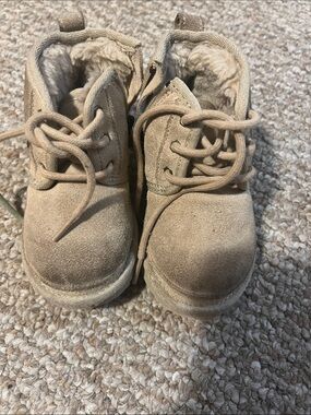 UGG Kids Light Brown Faux-Suede Lace-Up Booties